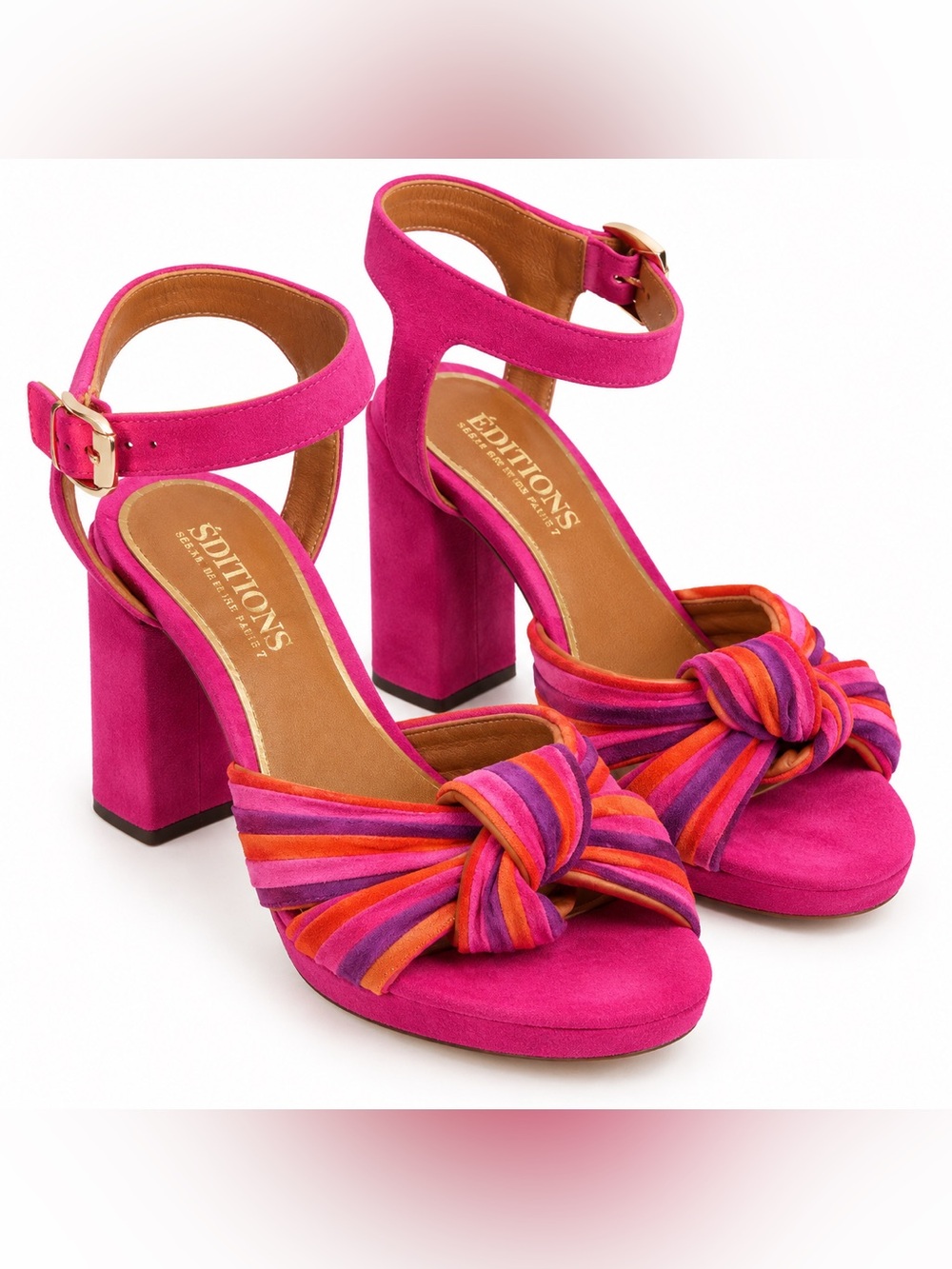 Sézane Éditions Carmela High Sandals Pink Multicolor Suede Size 36